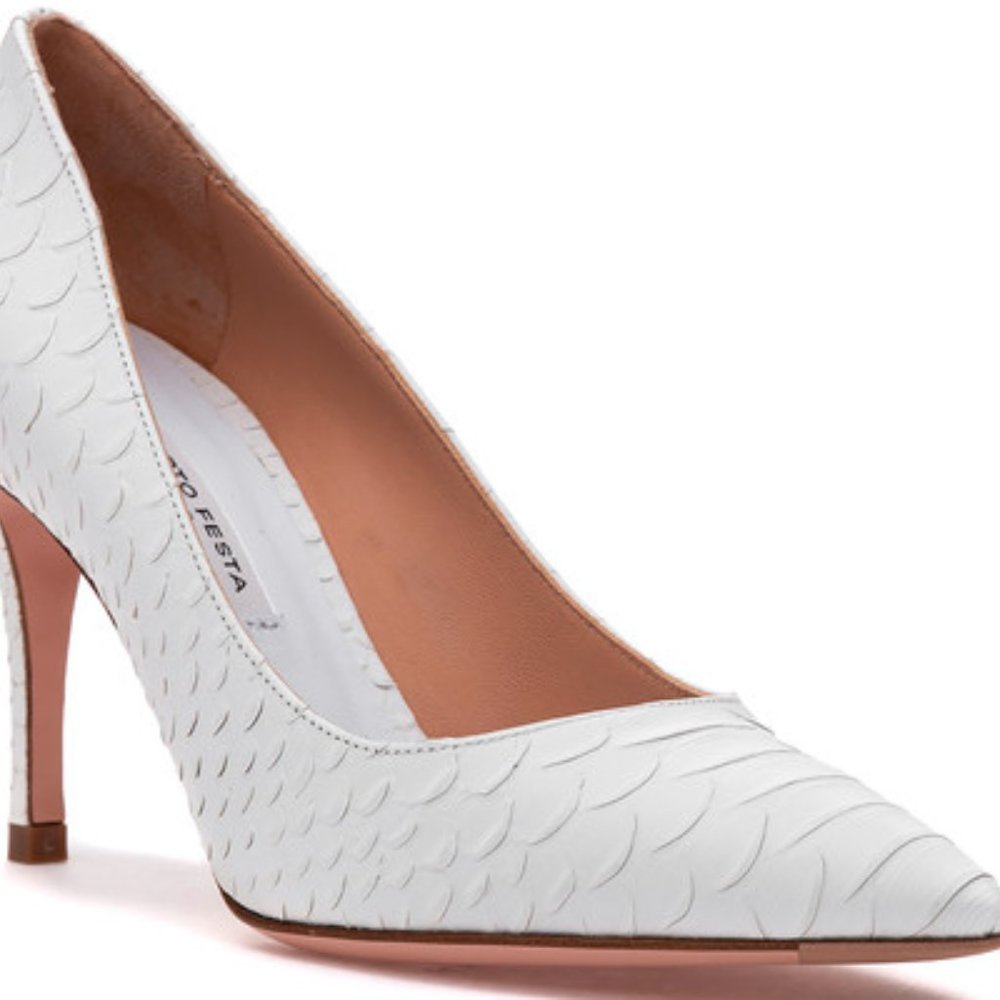 ROBERTO FESTA MILANO WHITE LEATHER EMMA SNAKE PUMPS  SIZE 38
